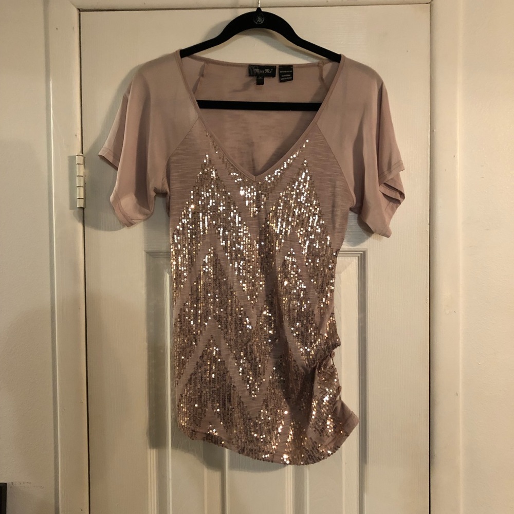 Taupe Miss Me Sequin Top